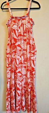 Serra Orange Floral Ruffle Maxi Dress Womens Med Boho Feminine Cottagecore